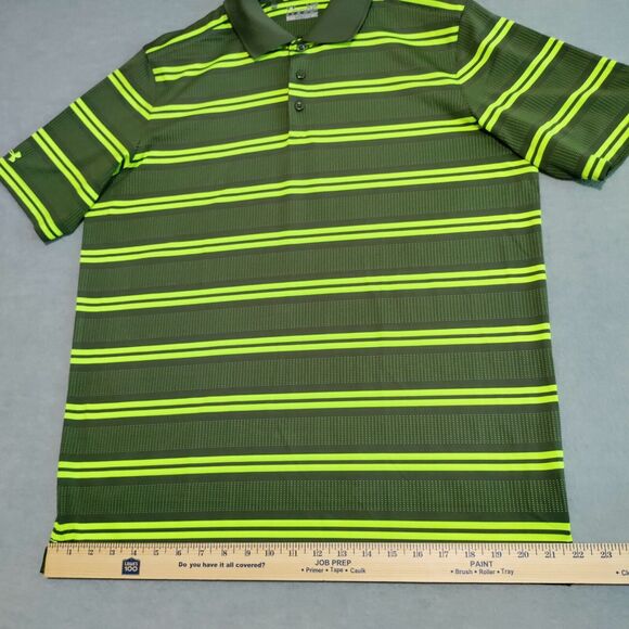 Under Armour Mens Polo Size Large Heat Gear Loose Green Striped Golf Casual NWOT - Picture 8 of 12